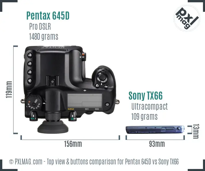 Pentax 645D vs Sony TX66 top view buttons comparison