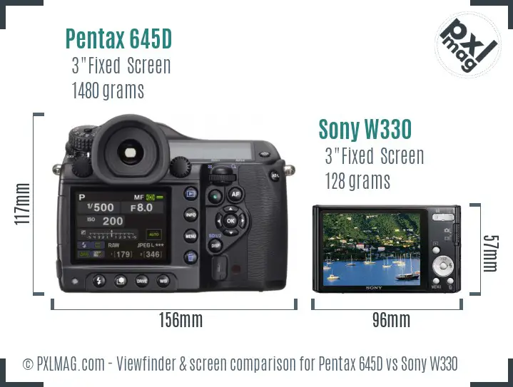 Pentax 645D vs Sony W330 Screen and Viewfinder comparison Pentax 645D vs Sony W330 Screen and Viewfinder comparison