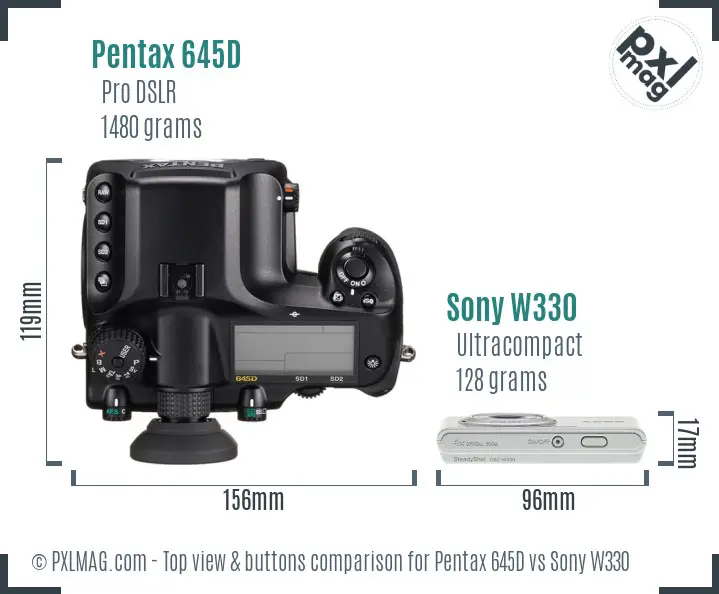 Pentax 645D vs Sony W330 top view buttons comparison Pentax 645D vs Sony W330 top view buttons comparison