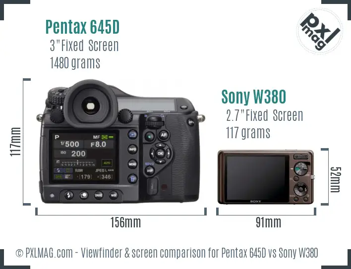 Pentax 645D vs Sony W380 Screen and Viewfinder comparison