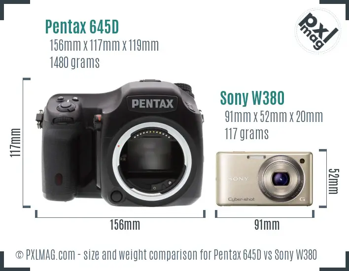Pentax 645D vs Sony W380 size comparison