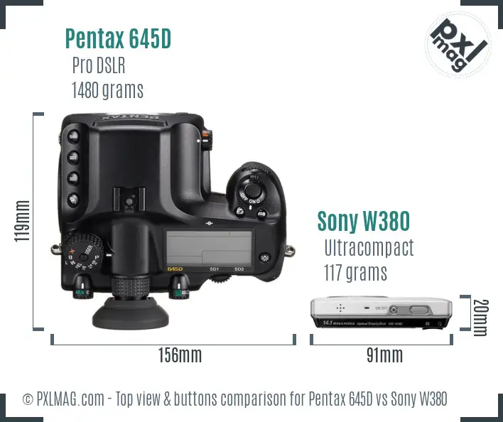 Pentax 645D vs Sony W380 top view buttons comparison