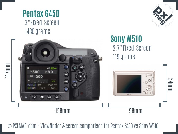 Pentax 645D vs Sony W510 Screen and Viewfinder comparison