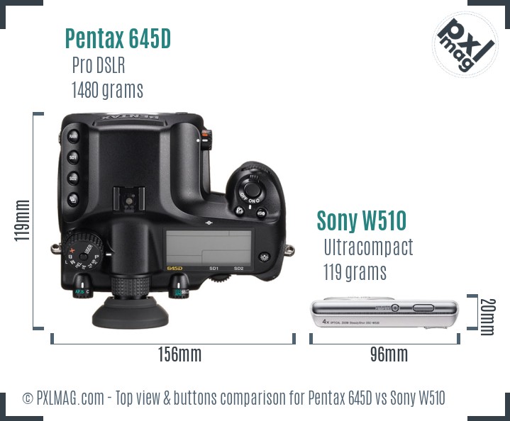 Pentax 645D vs Sony W510 top view buttons comparison
