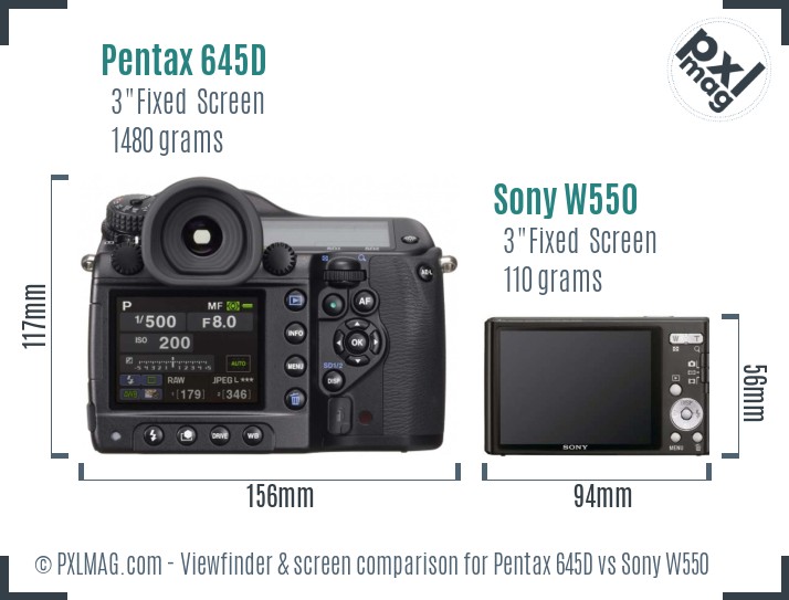 Pentax 645D vs Sony W550 Screen and Viewfinder comparison