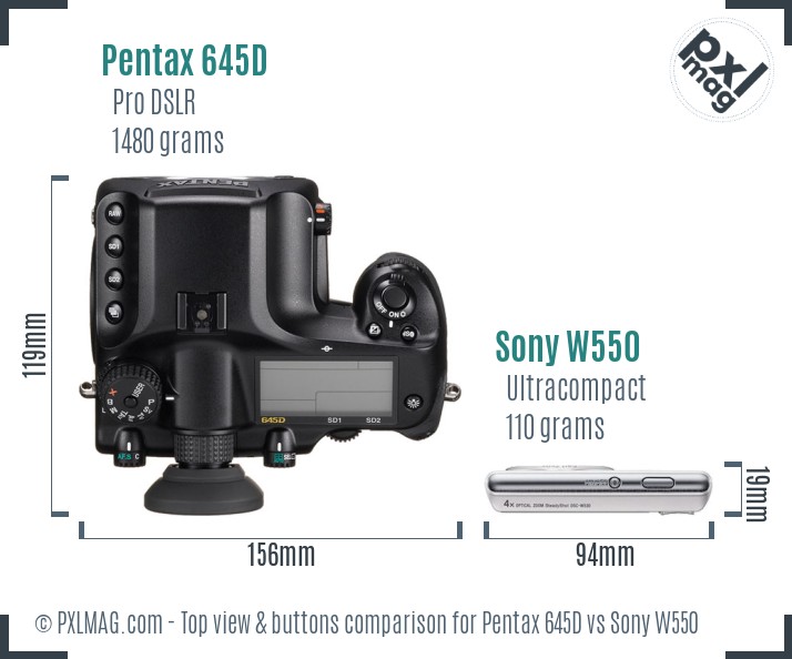 Pentax 645D vs Sony W550 top view buttons comparison