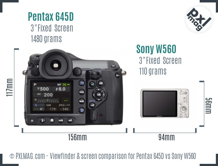 Pentax 645D vs Sony W560 Screen and Viewfinder comparison
