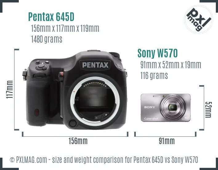 Pentax 645D vs Sony W570 size comparison