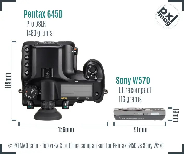 Pentax 645D vs Sony W570 top view buttons comparison