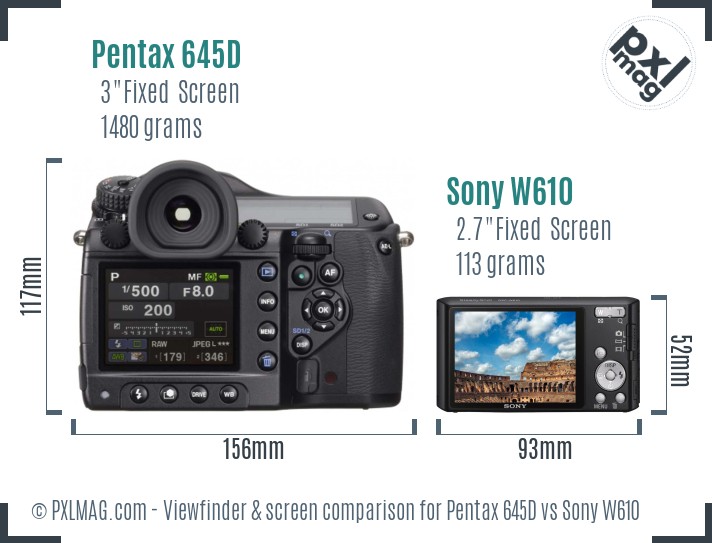 Pentax 645D vs Sony W610 Screen and Viewfinder comparison