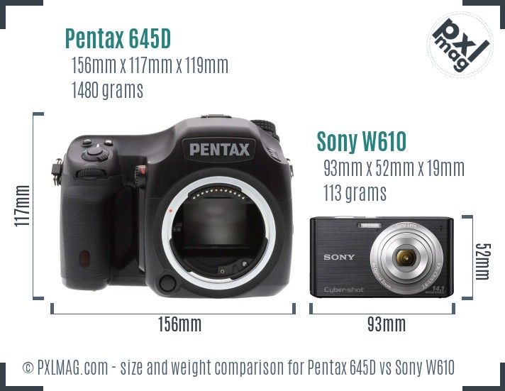 Pentax 645D vs Sony W610 size comparison