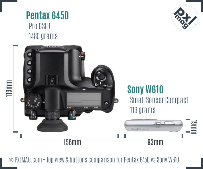 Pentax 645D vs Sony W610 top view buttons comparison