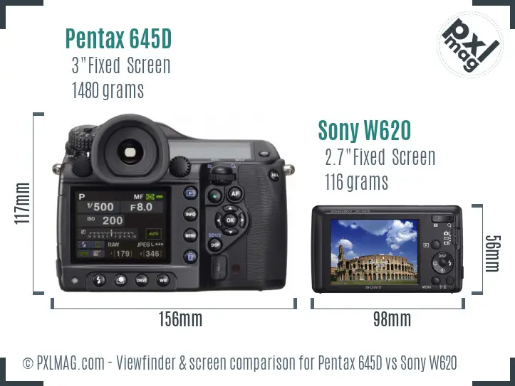 Pentax 645D vs Sony W620 Screen and Viewfinder comparison