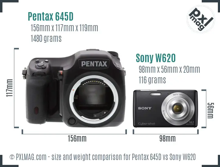 Pentax 645D vs Sony W620 size comparison