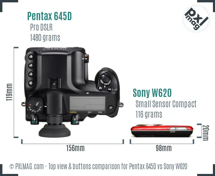 Pentax 645D vs Sony W620 top view buttons comparison