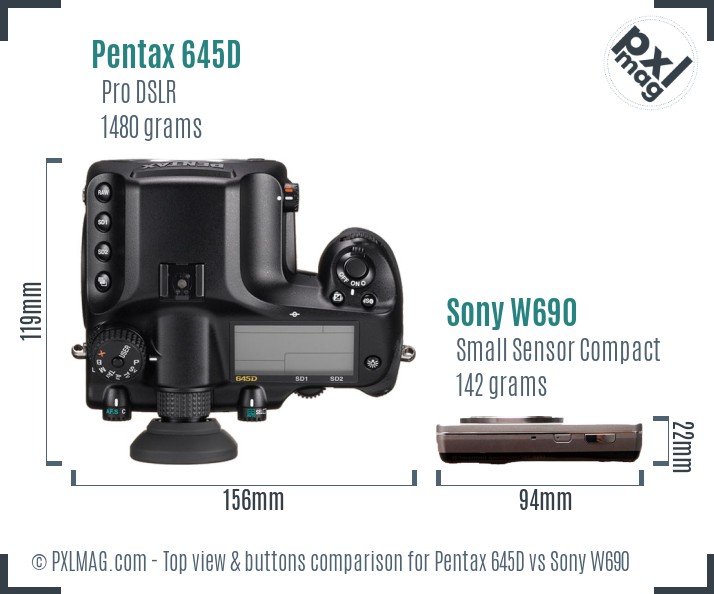 Pentax 645D vs Sony W690 top view buttons comparison