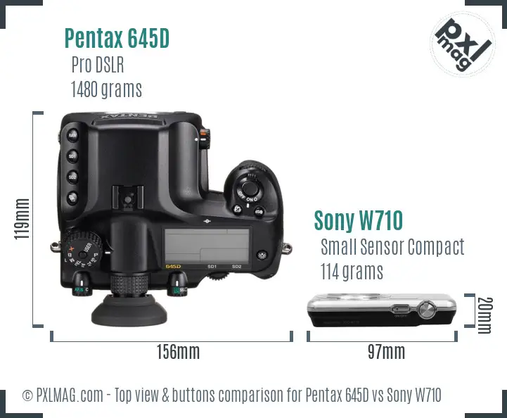 Pentax 645D vs Sony W710 top view buttons comparison Pentax 645D vs Sony W710 top view buttons comparison