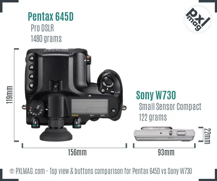 Pentax 645D vs Sony W730 top view buttons comparison
