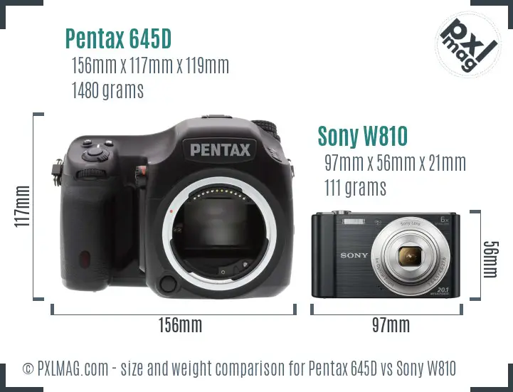 Pentax 645D vs Sony W810 size comparison