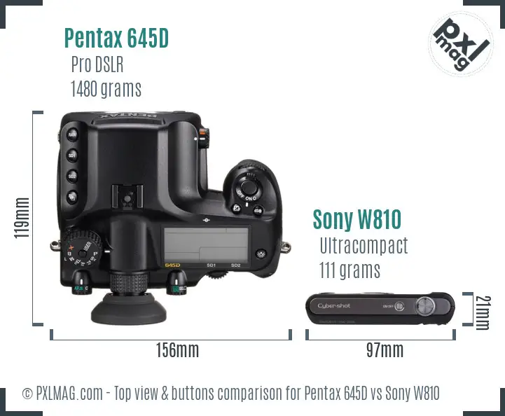 Pentax 645D vs Sony W810 top view buttons comparison