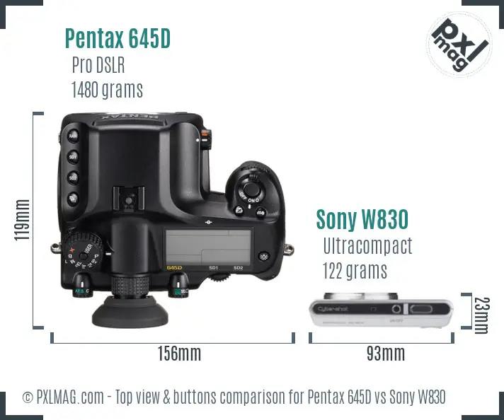 Pentax 645D vs Sony W830 top view buttons comparison Pentax 645D vs Sony W830 top view buttons comparison