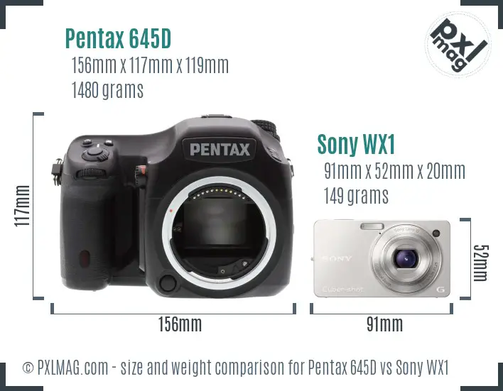 Pentax 645D vs Sony WX1 size comparison