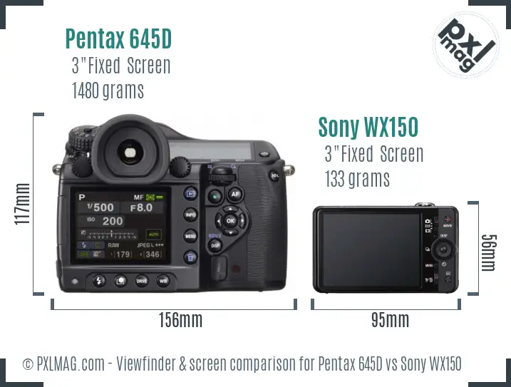 Pentax 645D vs Sony WX150 Screen and Viewfinder comparison