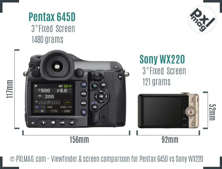 Pentax 645D vs Sony WX220 Screen and Viewfinder comparison