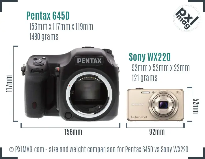 Pentax 645D vs Sony WX220 size comparison