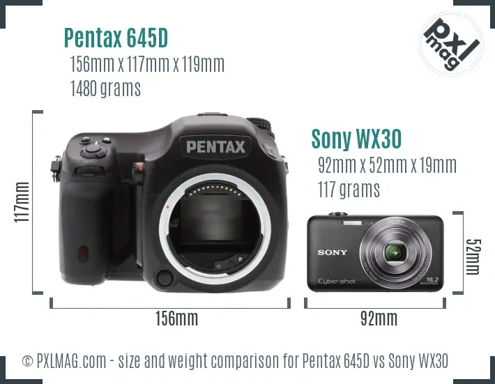 Pentax 645D vs Sony WX30 size comparison