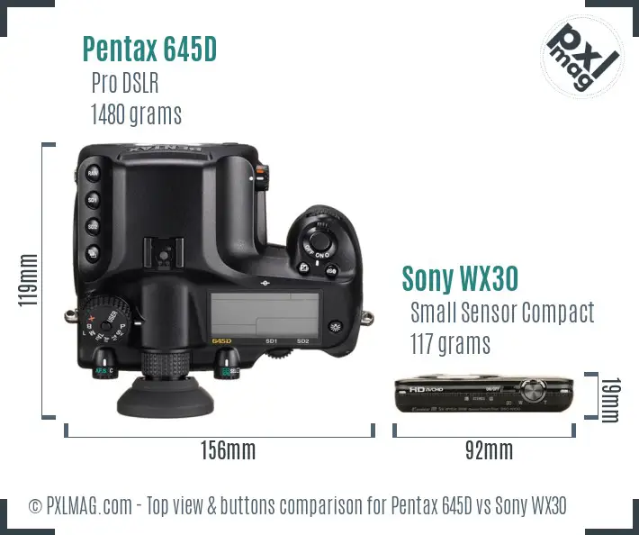 Pentax 645D vs Sony WX30 top view buttons comparison