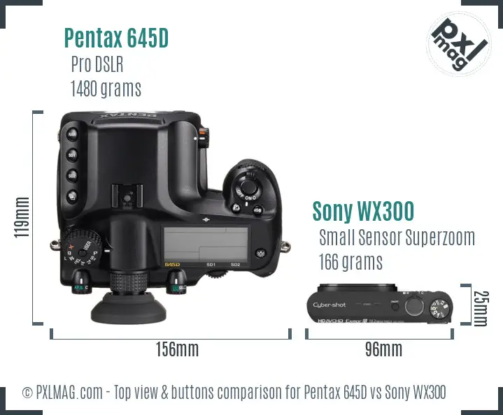 Pentax 645D vs Sony WX300 top view buttons comparison