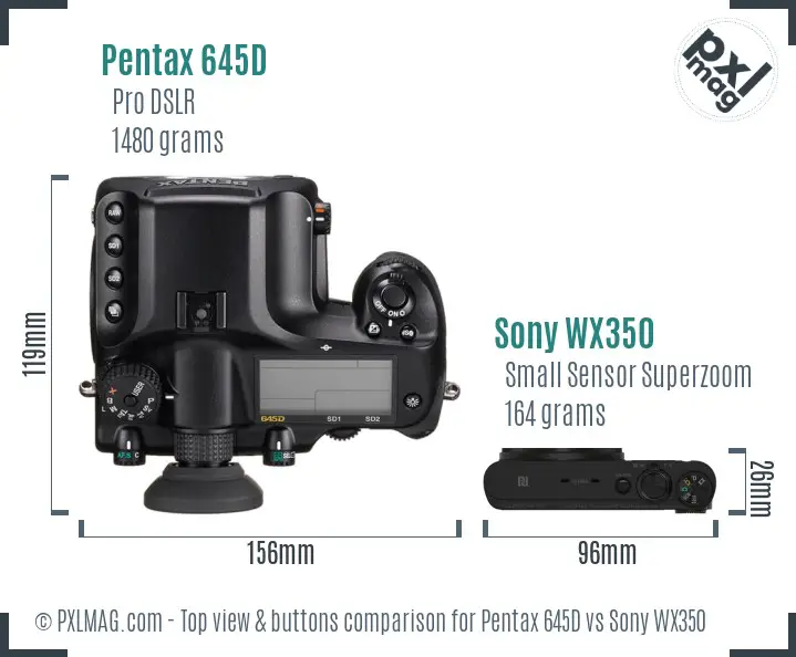 Pentax 645D vs Sony WX350 top view buttons comparison