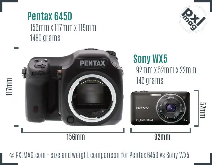 Pentax 645D vs Sony WX5 size comparison