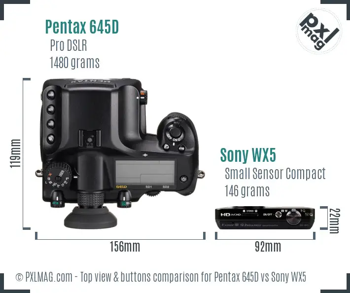 Pentax 645D vs Sony WX5 top view buttons comparison