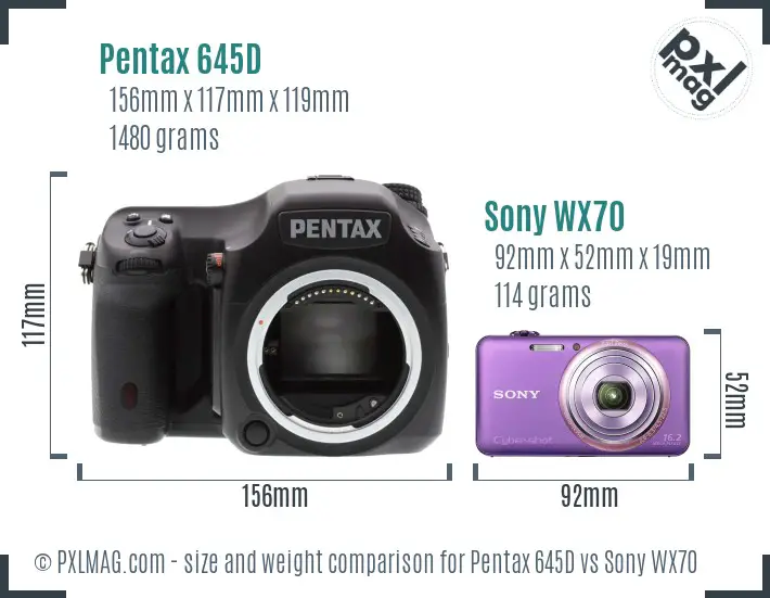 Pentax 645D vs Sony WX70 size comparison Pentax 645D vs Sony WX70 size comparison