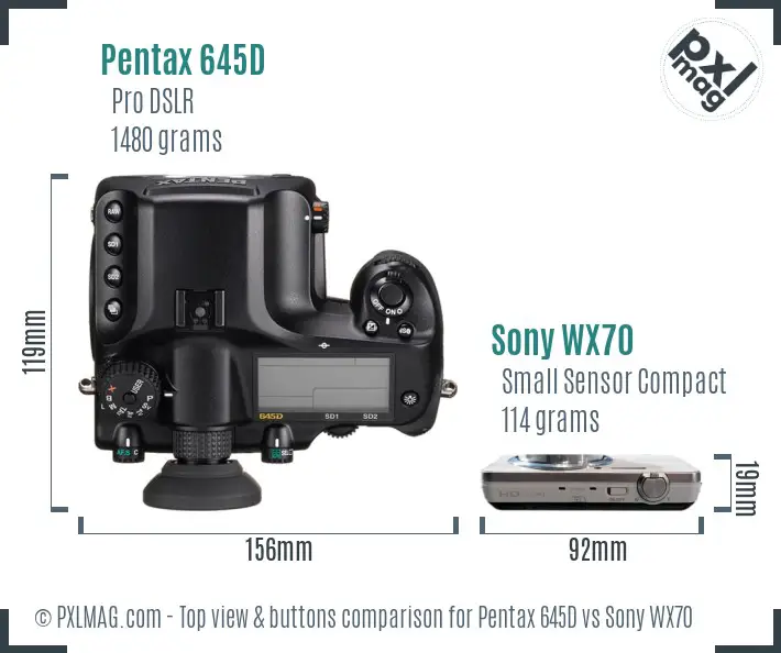 Pentax 645D vs Sony WX70 top view buttons comparison