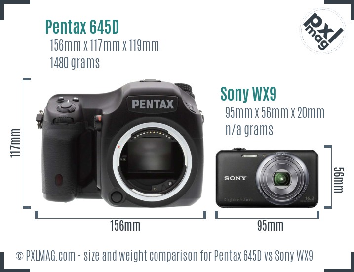 Pentax 645D vs Sony WX9 size comparison