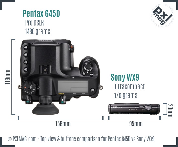 Pentax 645D vs Sony WX9 top view buttons comparison