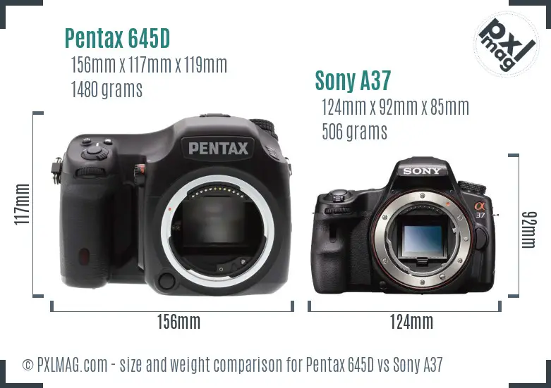 Pentax 645D vs Sony A37 size comparison