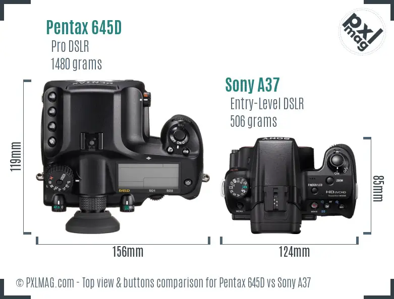 Pentax 645D vs Sony A37 top view buttons comparison