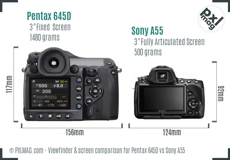 Pentax 645D vs Sony A55 Screen and Viewfinder comparison