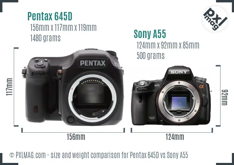 Pentax 645D vs Sony A55 size comparison