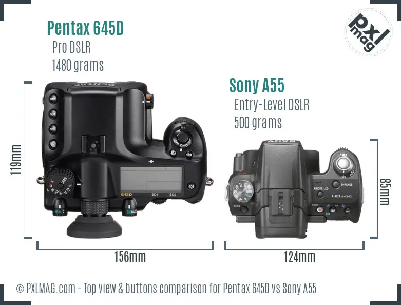 Pentax 645D vs Sony A55 top view buttons comparison