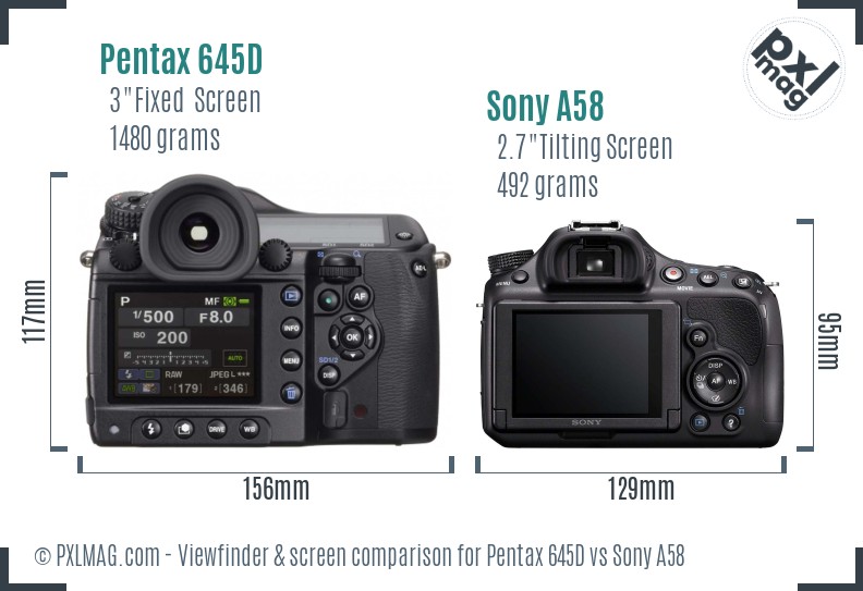 Pentax 645D vs Sony A58 Screen and Viewfinder comparison