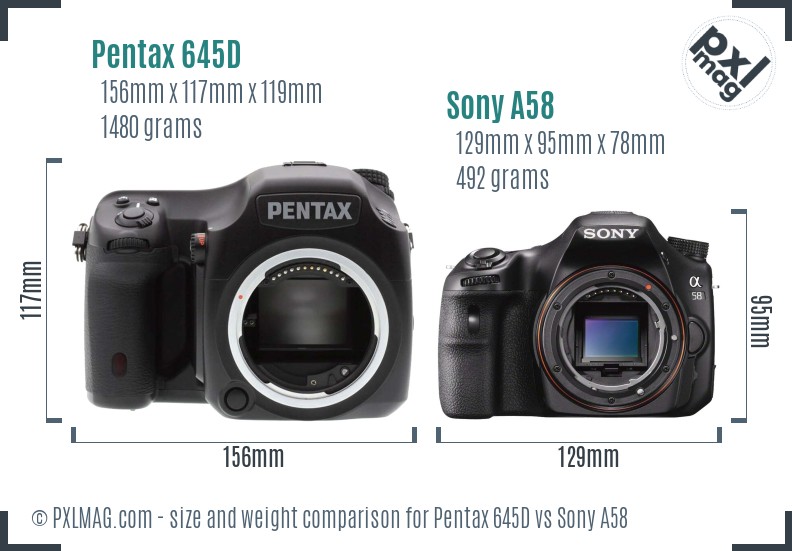 Pentax 645D vs Sony A58 size comparison Pentax 645D vs Sony A58 size comparison