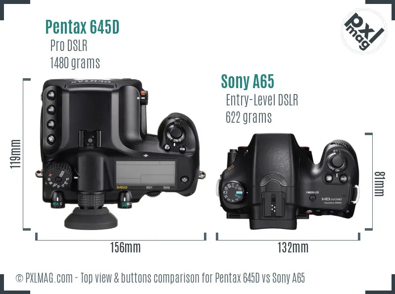 Pentax 645D vs Sony A65 top view buttons comparison Pentax 645D vs Sony A65 top view buttons comparison
