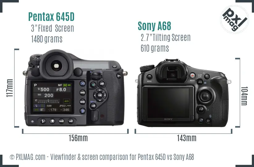 Pentax 645D vs Sony A68 Screen and Viewfinder comparison