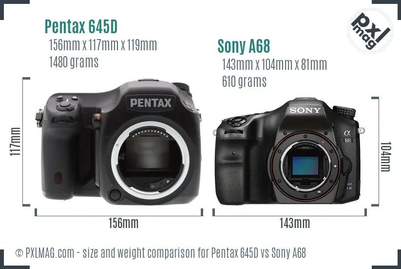 Pentax 645D vs Sony A68 size comparison