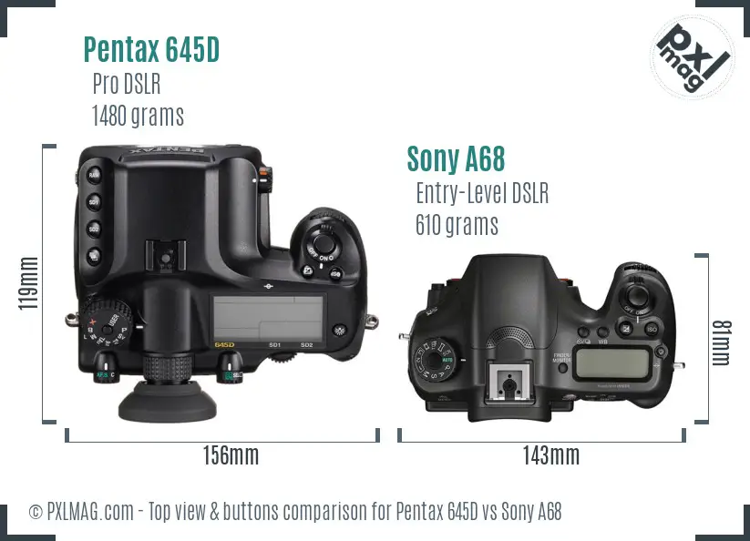 Pentax 645D vs Sony A68 top view buttons comparison